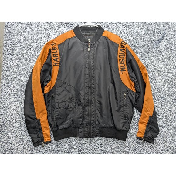 Harley Davidson Riding Jacket Mens LG Windbreaker Reflective Mesh Lined Orange - Picture 2 of 16